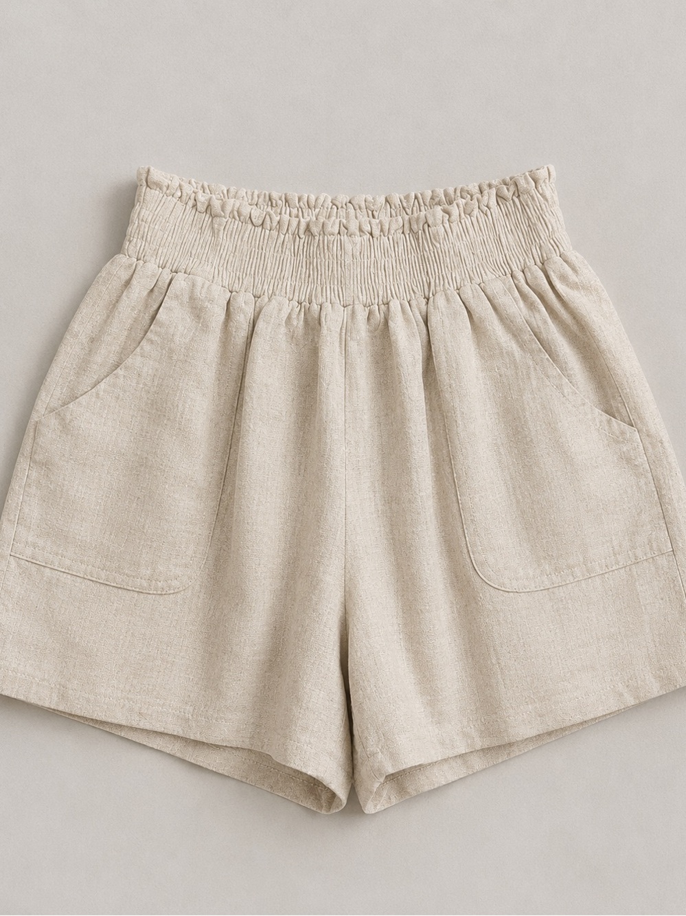 By Together High-Waisted Linen Blend Paperbag Shorts | Oatmeal | Size Small